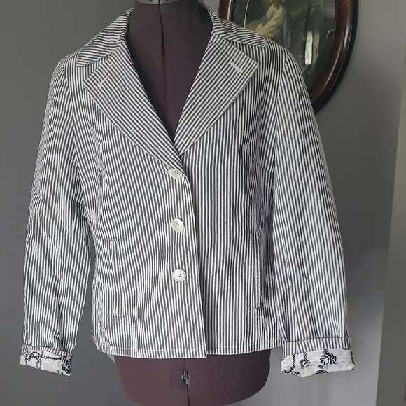 Talbots Black and White Striped Blazer - Picture 1 of 5